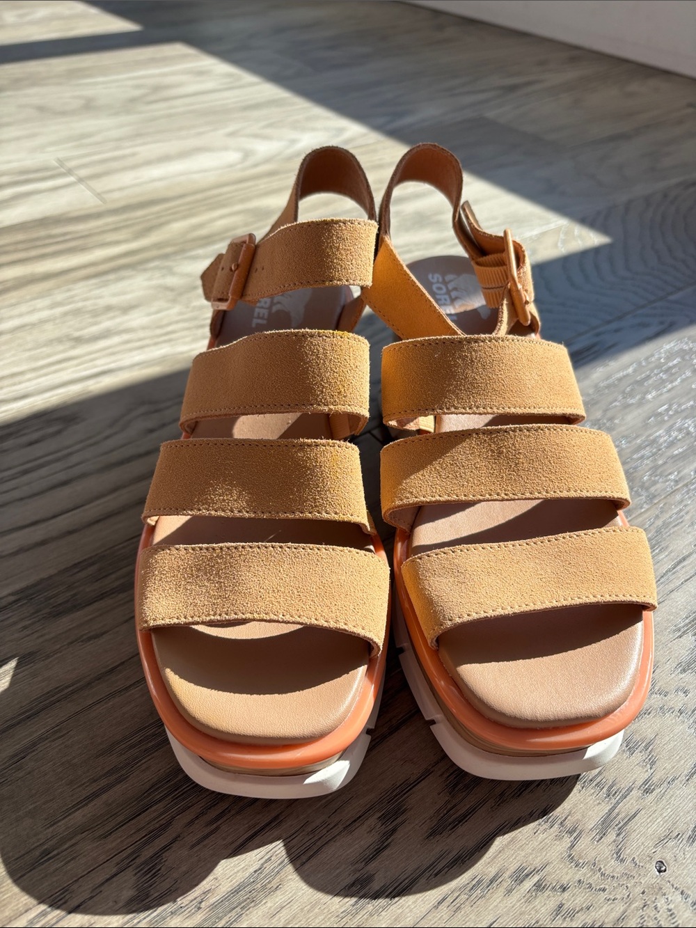 Sorel Tan Suede Triple-Strap Platform Sandals